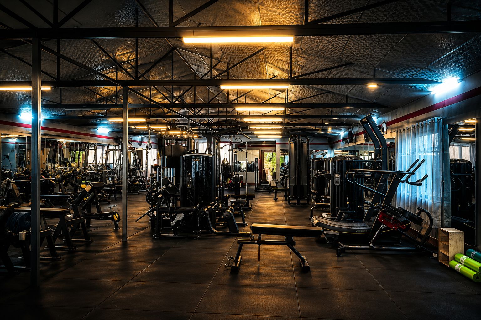Dumbbell bench press on the training floor